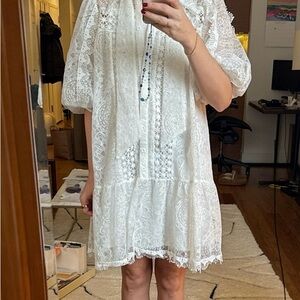 Beulah White Floral Lace Puff Sleeve Mini Dress + Slip